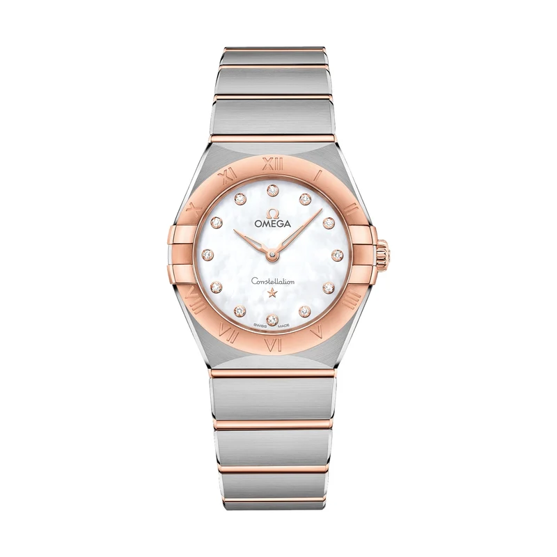 Constellation Quartz Steel and Sedna™ Gold 28mm - White, Mother-of-Pearl on Bracelet