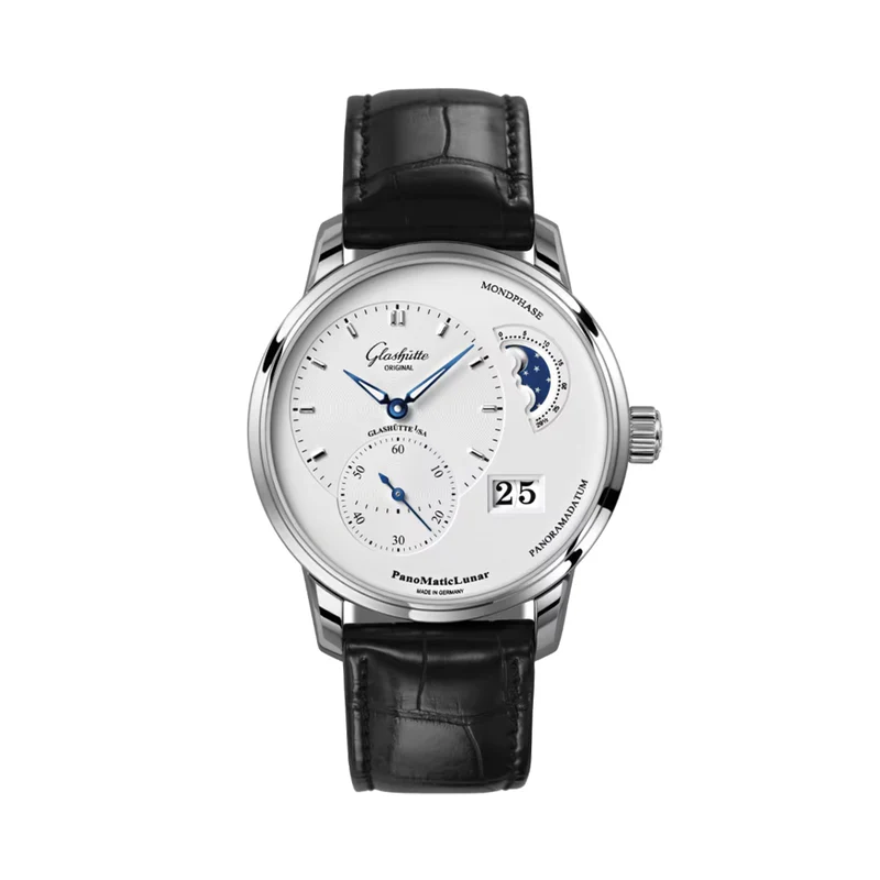 PanoMaticLunar 40mm - Silver on Leather Strap