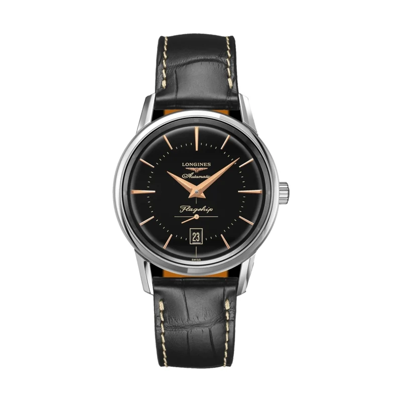 Flagship Heritage 38.5mm - Black on Leather Strap