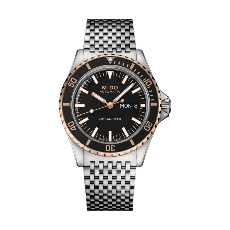 Ocean Star Tribute Black/Rose Gold-Tone Bezel 40.5mm - Black on Bracelet