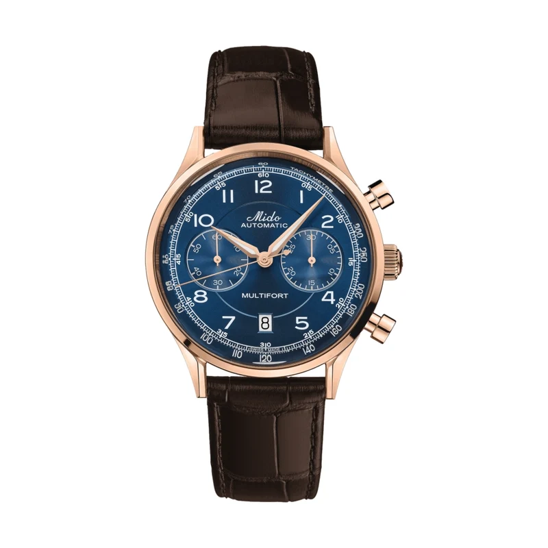Multifort Patrimony Chronograph Rose Gold PVD 42mm - Blue on Leather Strap