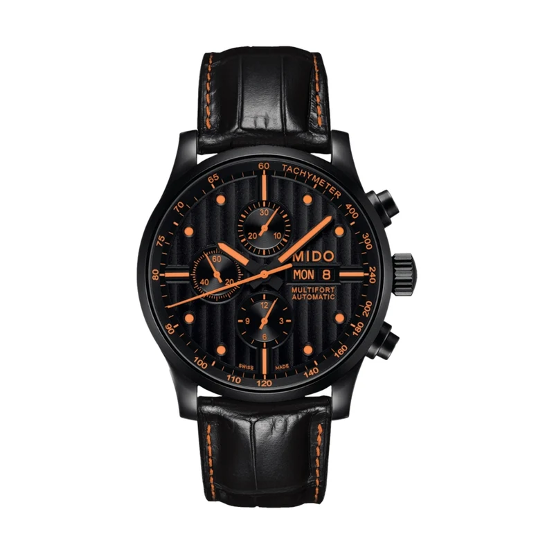 Multifort Chronograph Special Edition 44mm - Black and Orange on Leather Strap