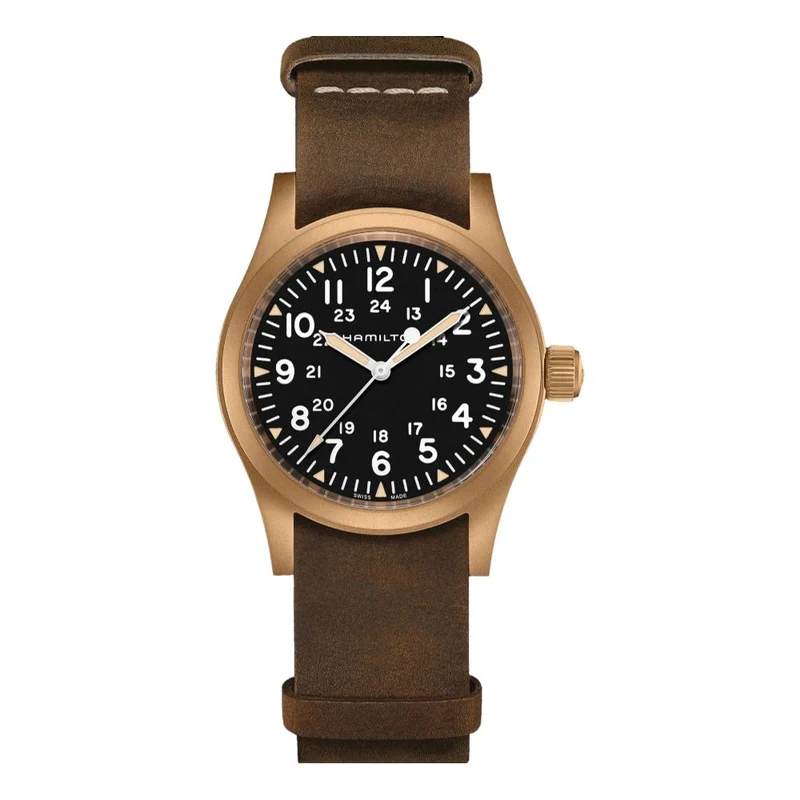 Khaki Field Mechanical Bronze 38mm - Black on One-Piece Leather Strap