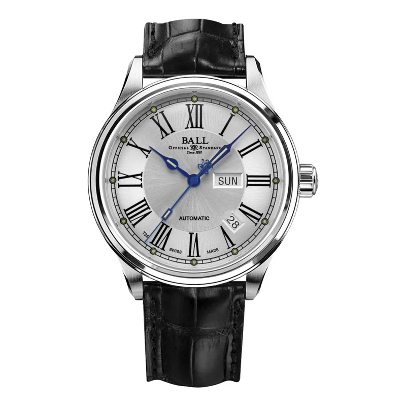 Trainmaster Roman 41mm - Silver on Leather Strap