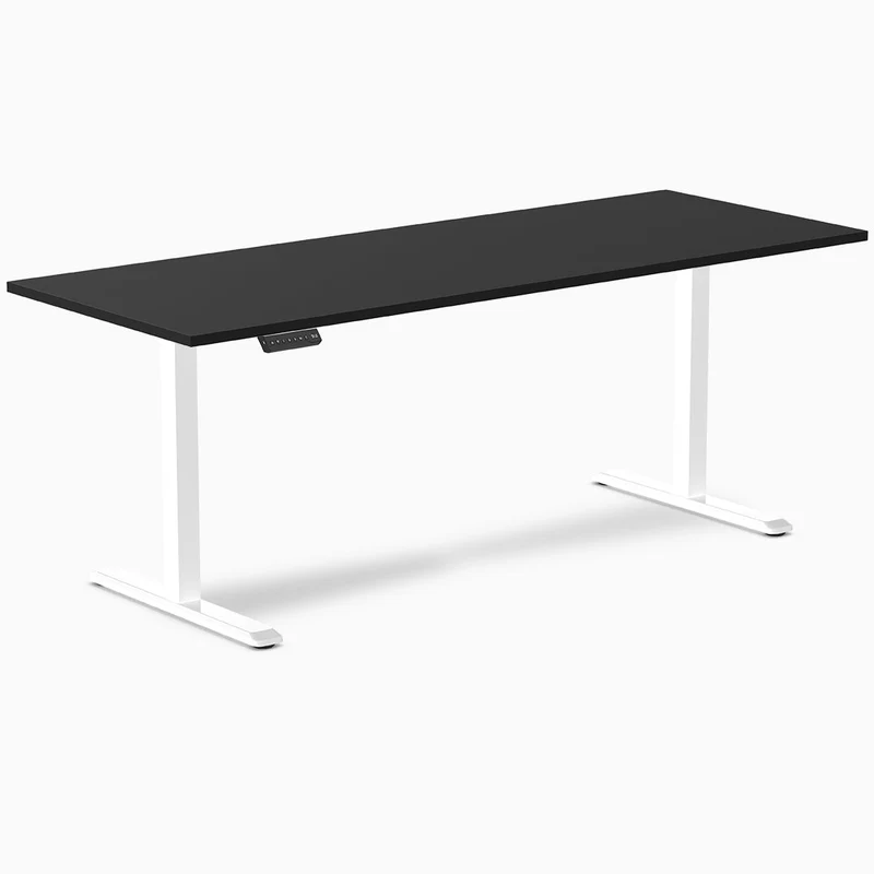 Desky Single Sit Stand Gaming Desk 200cm Black Desktop and White Frame