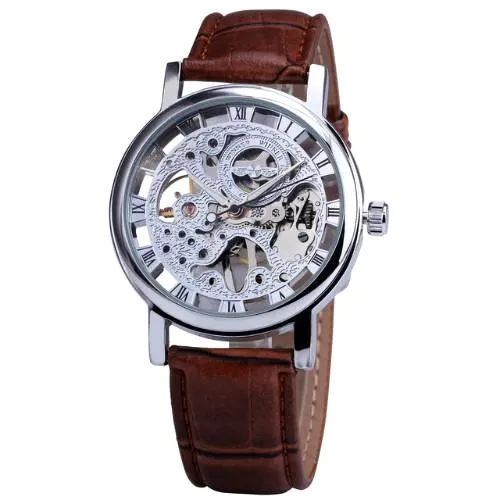 Brown & Silver Skeleton Watch