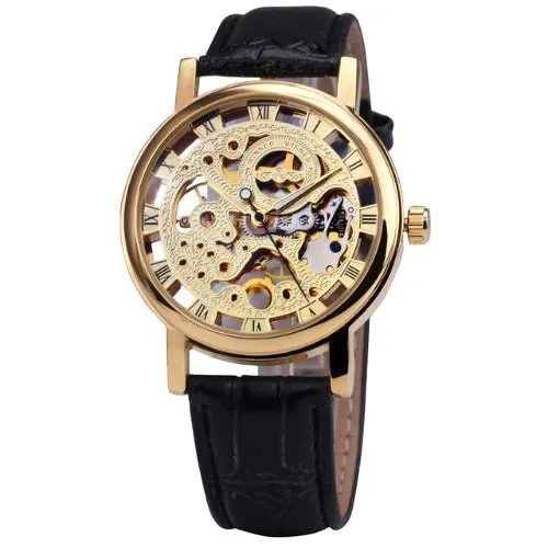 Black & Gold Mechanical Skeleton Watch