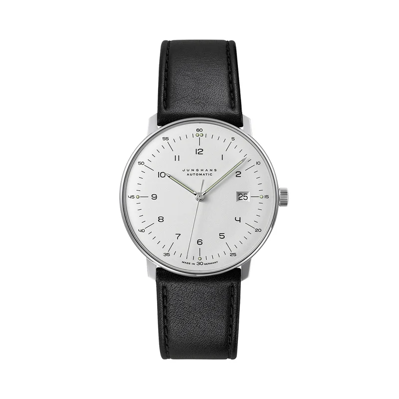Max Bill Automatic w/ Numerals and Sapphire Crystal 38mm - Silver on Leather Strap