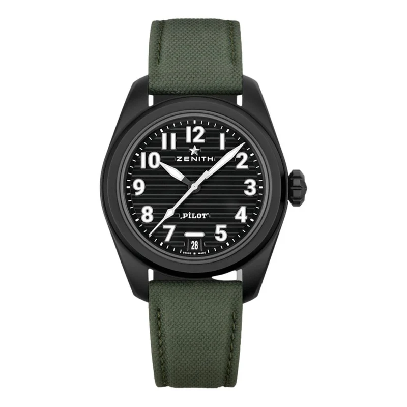 Pilot Central Second and Date Ceramic 40mm - Black on Two Codura-Effect Rubber Straps