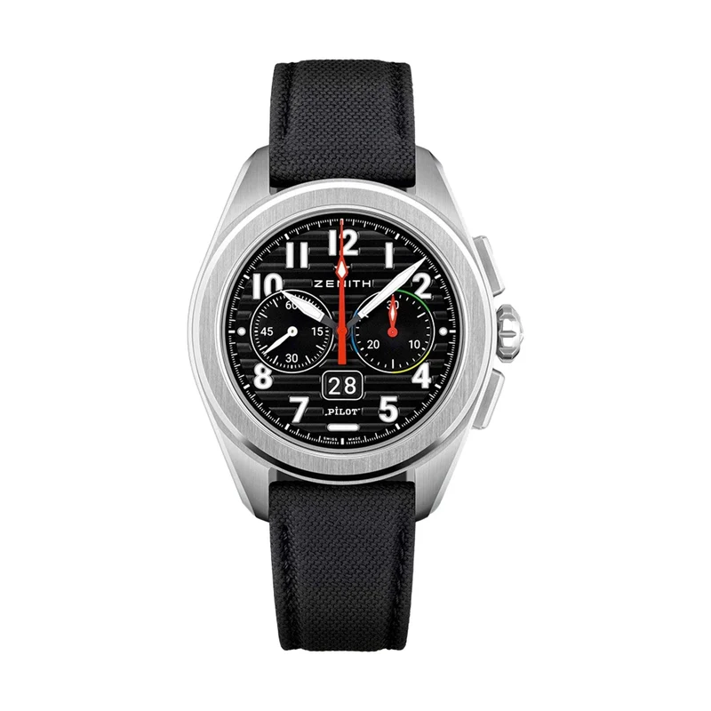 Pilot Chronograph Flyback Big Date 42.5mm - Black on Codura-Effect Rubber Strap and Extra Leather Strap