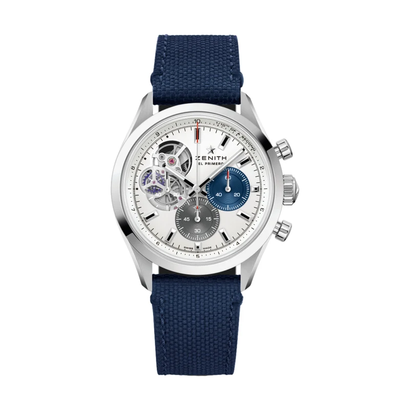 Chronomaster Open 39.5mm - White on Blue Fabric Strap