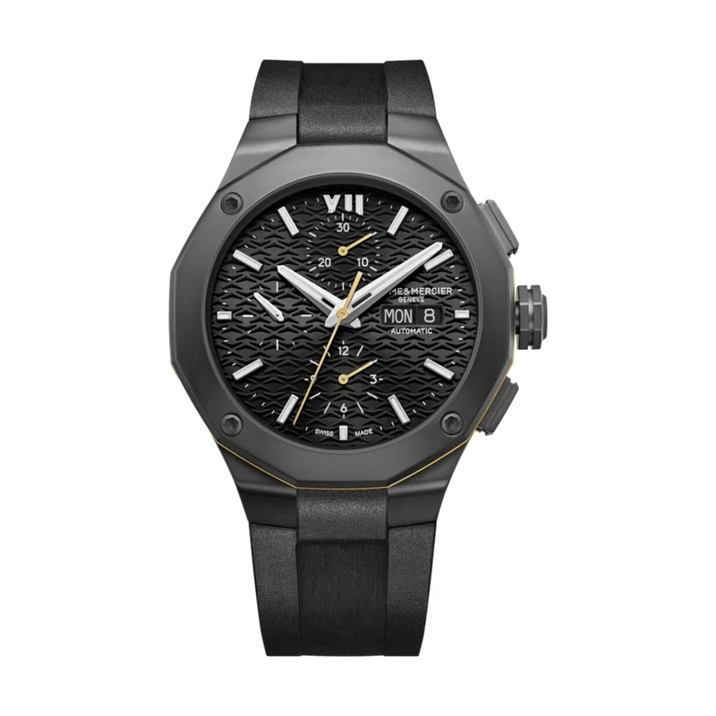 Riviera 10625 Automatic Chronograph 43mm - Black on Rubber Strap