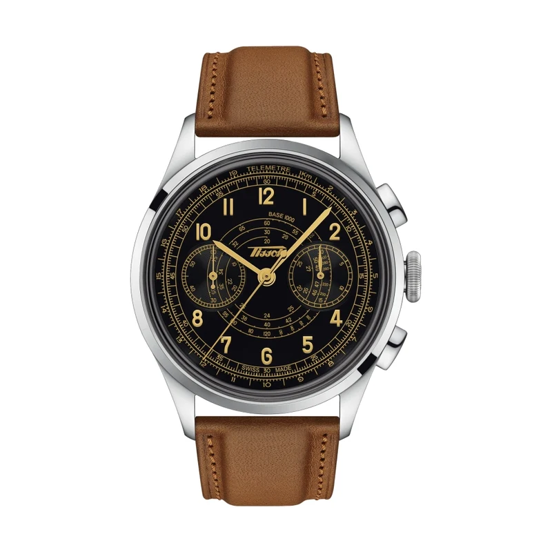Telemeter 1938 42mm - Black on Leather Strap