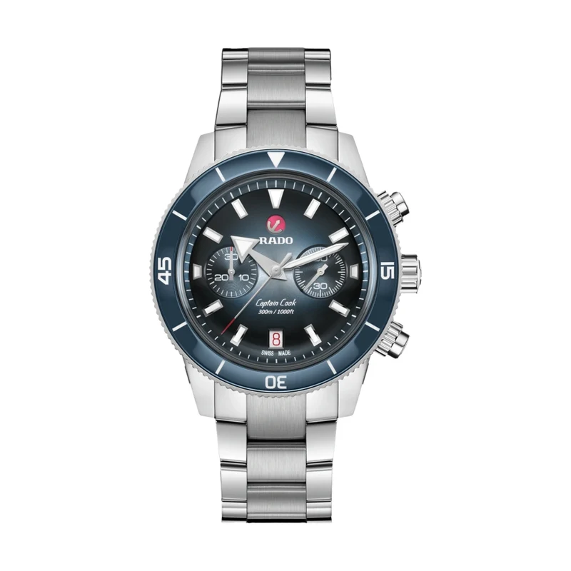 Captain Cook Automatic Chronograph 43mm - Blue on Bracelet w/ Extra Leather and Fabric Straps