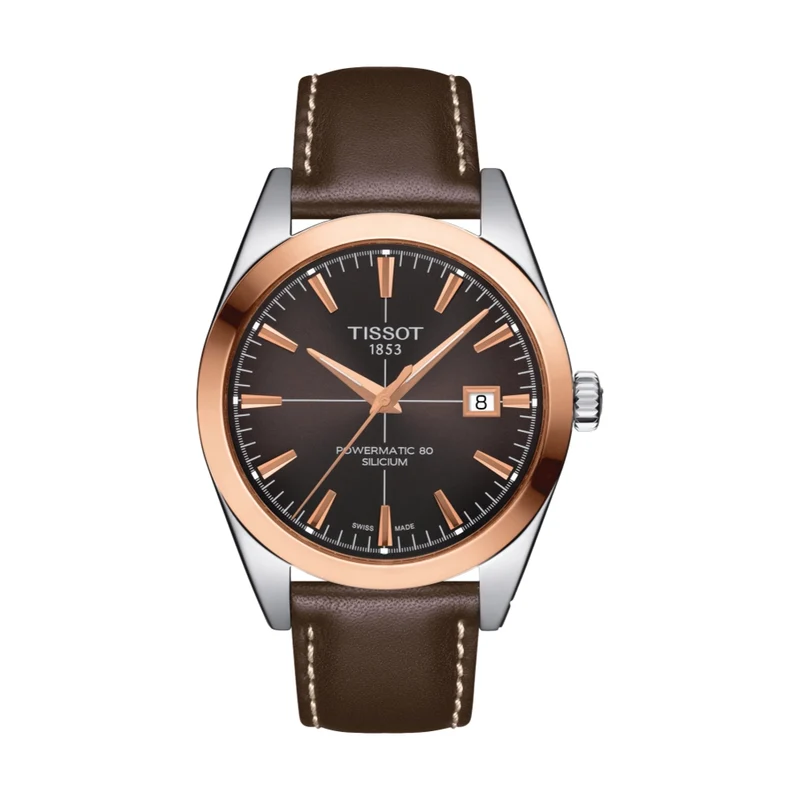 Gentleman Powermatic 80 Silicium Solid 18K Gold bezel 40mm - Brown on Leather Strap