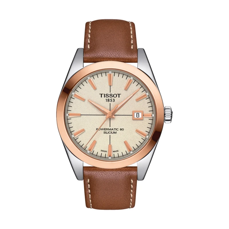 Gentleman Powermatic 80 Silicium Solid 18K Gold bezel 40mm - Cream on Leather Strap