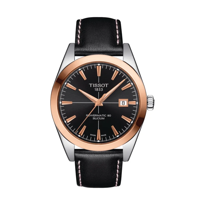 Gentleman Powermatic 80 Silicium Solid 18K Gold bezel 40mm - Black on Leather Strap