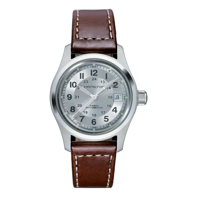 Khaki Field Auto 38mm - Silver on Leather Strap