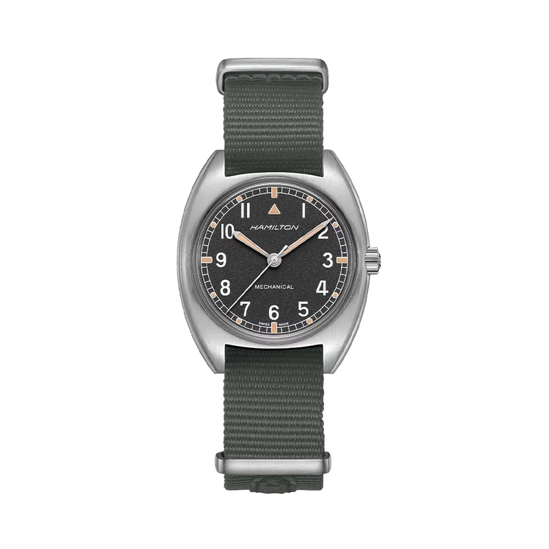 Khaki Aviation Pilot Pioneer Mechanical 33mm - Black on One-Piece Textile Strap