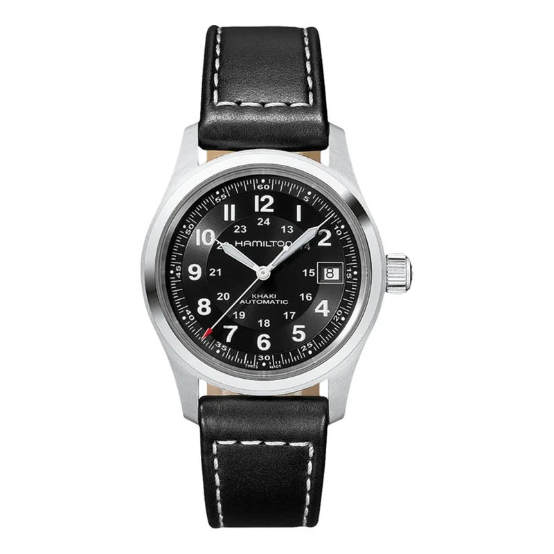 Khaki Field Auto 38mm - Black on Leather Strap