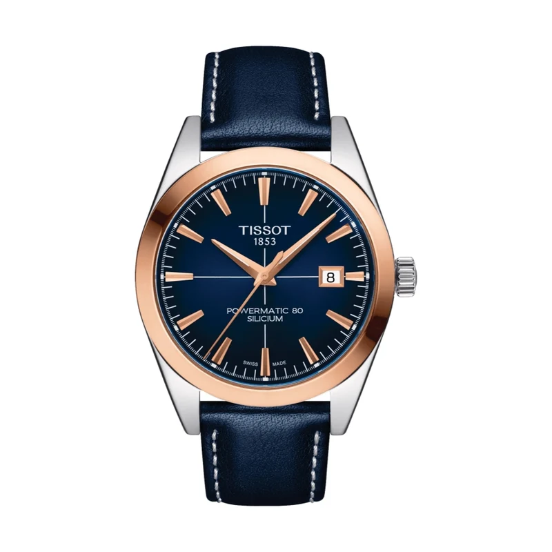 Gentleman Powermatic 80 Silicium Solid 18K Gold Bezel 40mm - Blue on Leather Strap