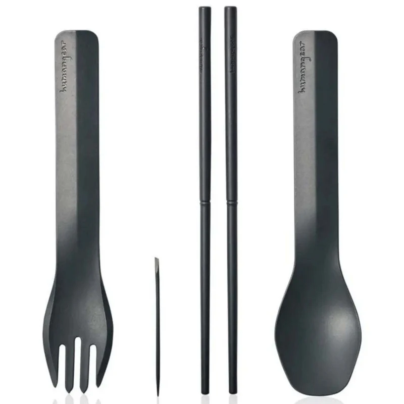 Humangear GoBites Quattro Travel Cutlery Set inc Chopsticks and Toothpick - Grey