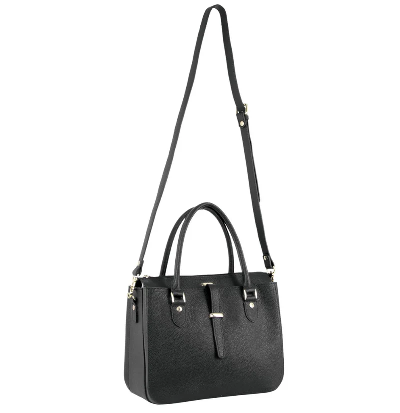 Morrissey Italian Womens Structured Leather Handbag Ladies Bag - Black
