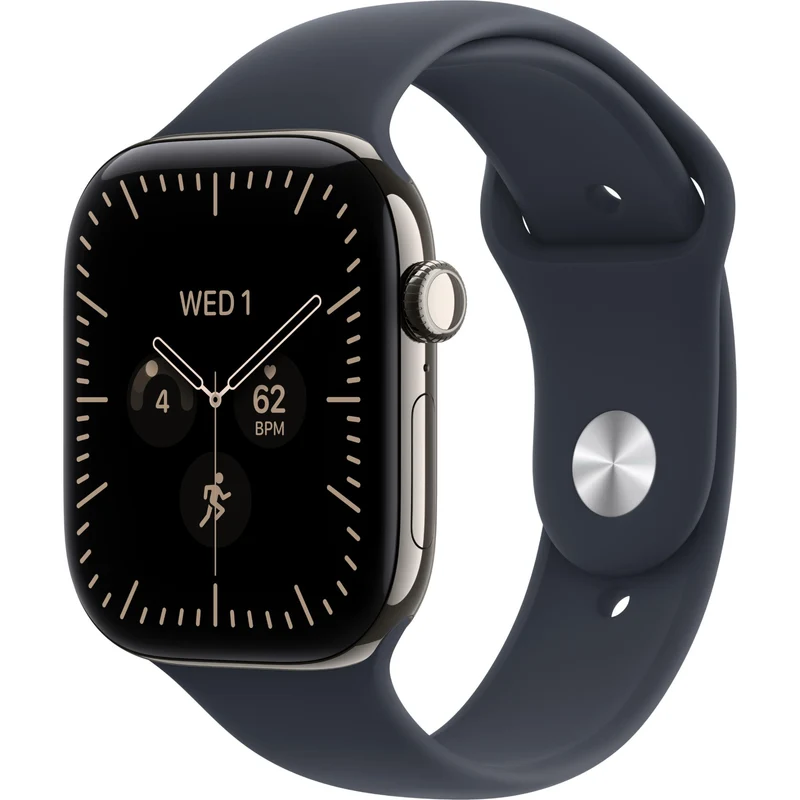 Apple Watch Series 12 42mm Natural Titanium Case GPS + Cellular Sport Band (S/M) [Navy Blue]