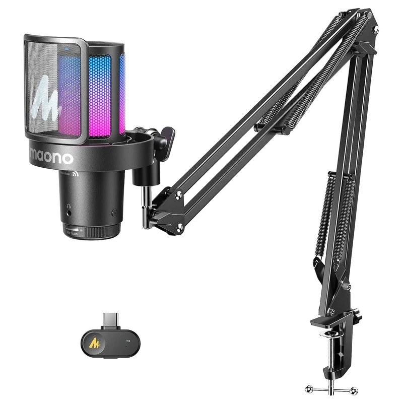 MAONO DGM20WS Wireless RGB Gaming Microphone with Book Arm - Black