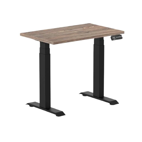 Desky Dual Mini Sit Stand Desk 1000x600 Prime Oak Desktop and Matte Black Frame