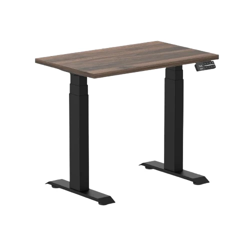 Desky Dual Mini Sit Stand Desk 800x500 Jarrah Legno Desktop and Matte Black Frame