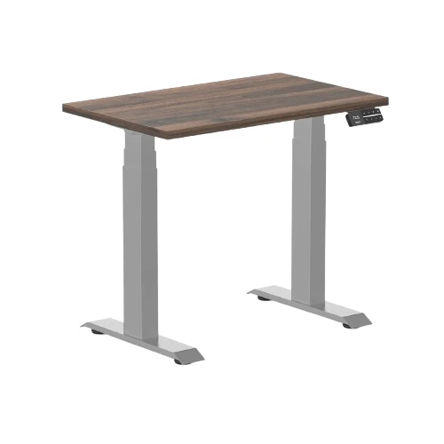 Desky Dual Mini Sit Stand Desk 800x500 Jarrah Legno Desktop and Grey Frame