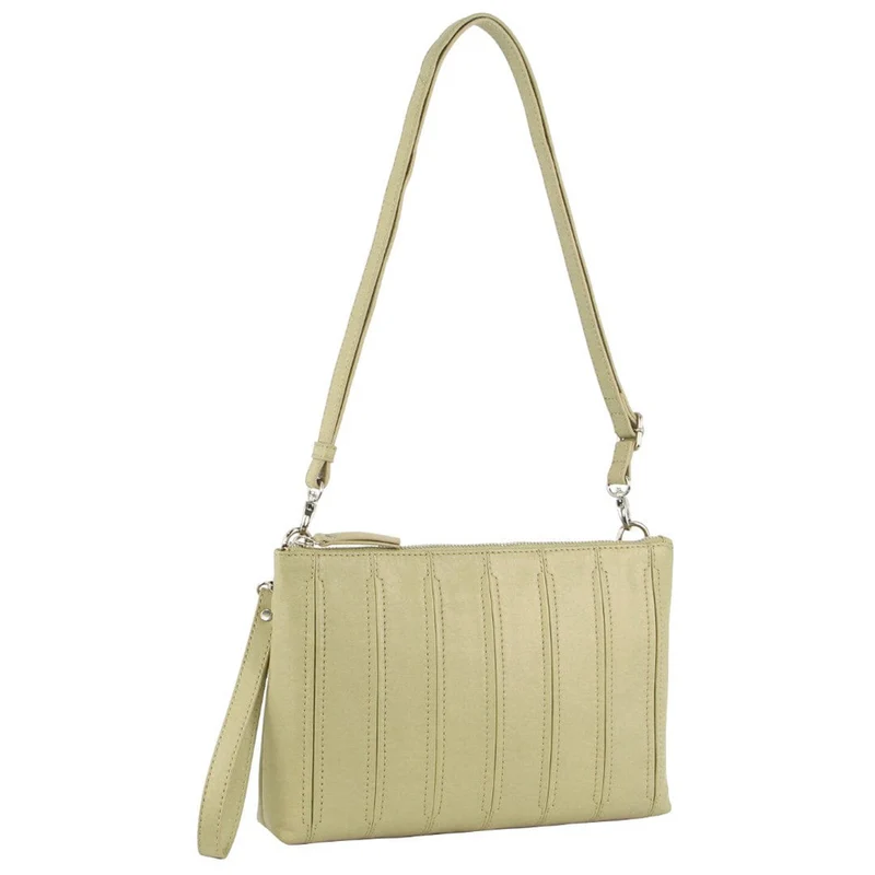 Pierre Cardin Women's Leather Stitch Design Shoulder Crossbody Bag 28cm Sand