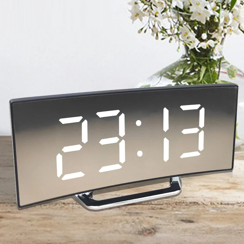 Orologio Digitale | Sveglia a LED con Specchio | Dimming Automatico Senza Abbagliamento | CurveClock