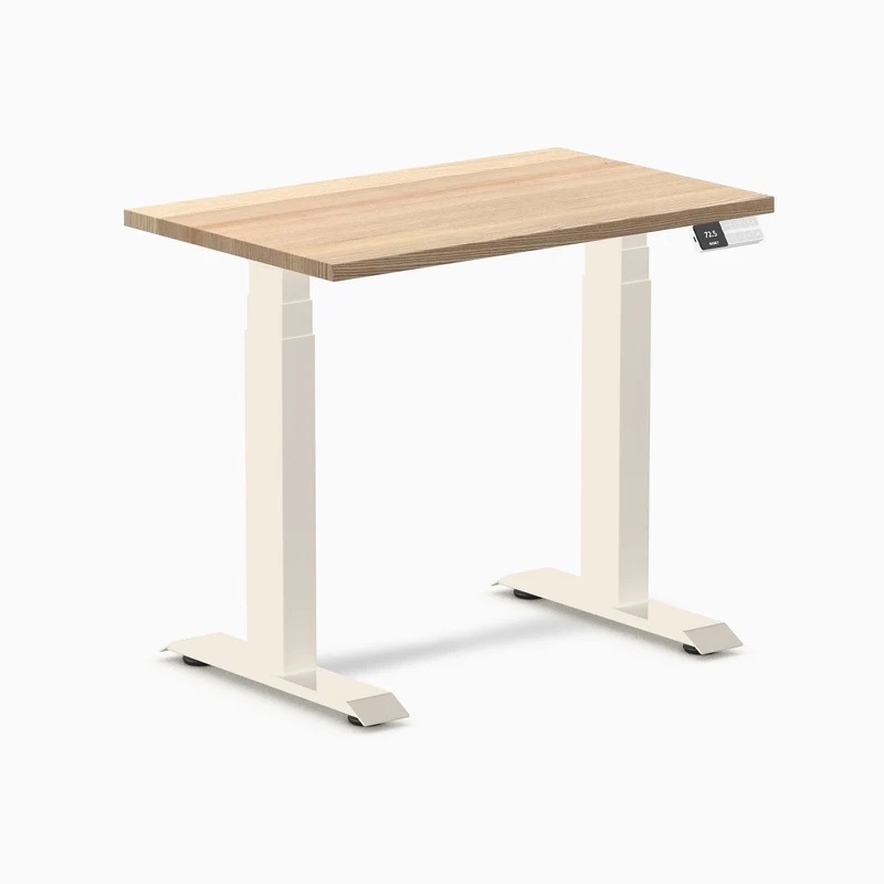 Desky Dual Mini Hardwood Sit Stand Desk 80cm White Ash Desktop and Wheat Frame