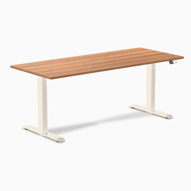 Desky Dual Melamine Sit Stand Desk 180cm Prime Oak Desktop and Wheat Frame