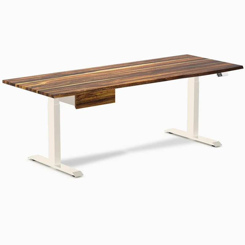 Desky Dual Hardwood Standing Desk With Drawer 200cm Pheasantwood Desktop and Wheat Frame