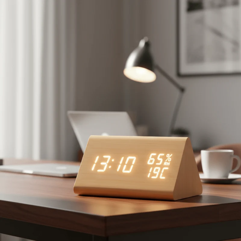 ECOCLOCK – Orologio Digitale in Legno Minimalista con Visualizzazione della Temperatura e Controllo della Luce