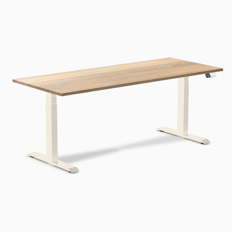 Desky Dual Hardwood Sit Stand Desk 180cm White Ash Desktop and Wheat Frame