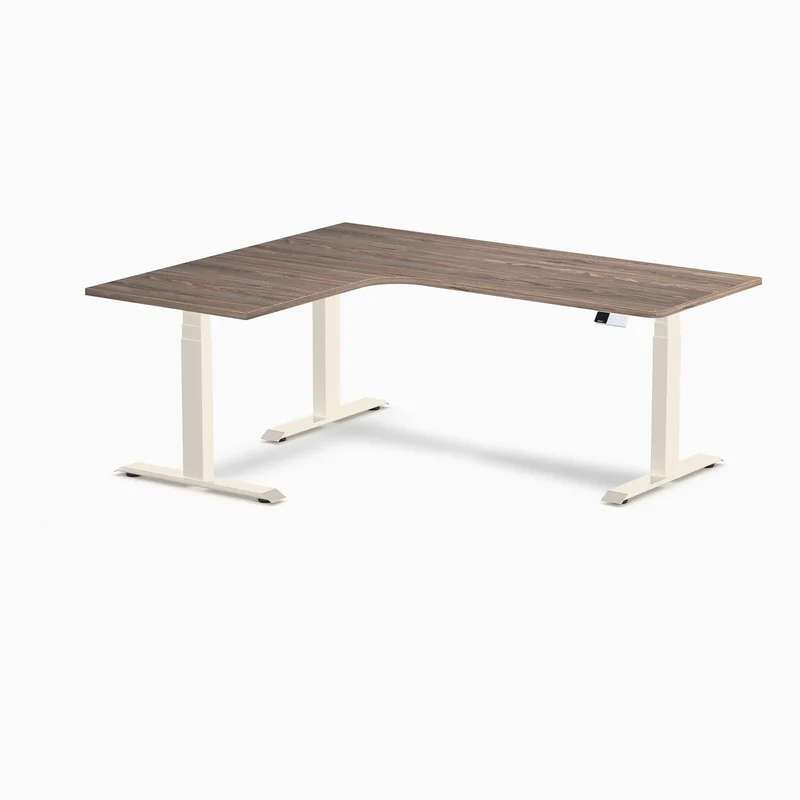 Desky L-Shape Melamine Sit Stand Desk 180cm - Left Return Natural Walnut Top and Wheat Leg