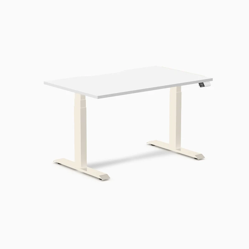 Desky Dual Scalloped Melamine Sit Stand Desk - White / 1200x750mm / Wheat