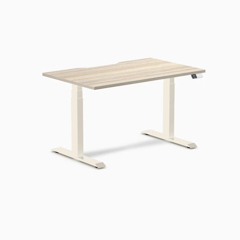 Desky Dual Scalloped Melamine Sit Stand Desk - Classic Oak / 1200x750mm / Wheat