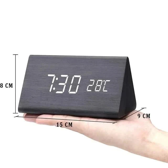 Futura Sveglia Effetto Legno LED Con Tre Allarmi Indicatore di Temperatura Luminosità Regolabile