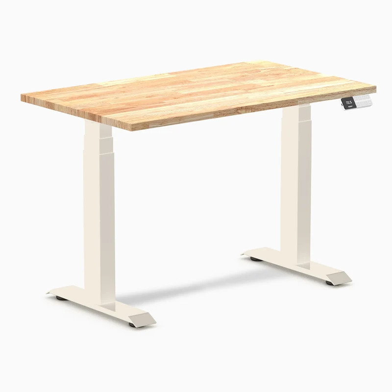 Desky Dual Mini Rubberwood Sit Stand Desk 100cm Natural Desktop and Wheat Frame