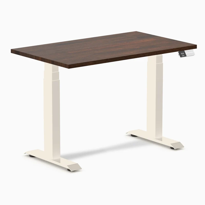 Desky Dual Mini Rubberwood Sit Stand Desk 100cm Dark Walnut Desktop and Wheat Frame