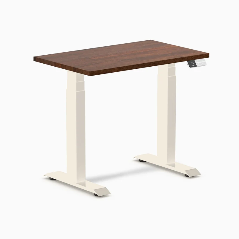 Desky Dual Mini Rubberwood Sit Stand Desk 80cm Red Walnut Desktop and Wheat Frame