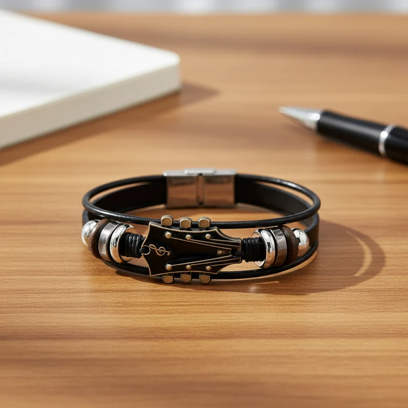 MUSIKSTRUM – Bracciale in pelle con design ispirato alle chitarre