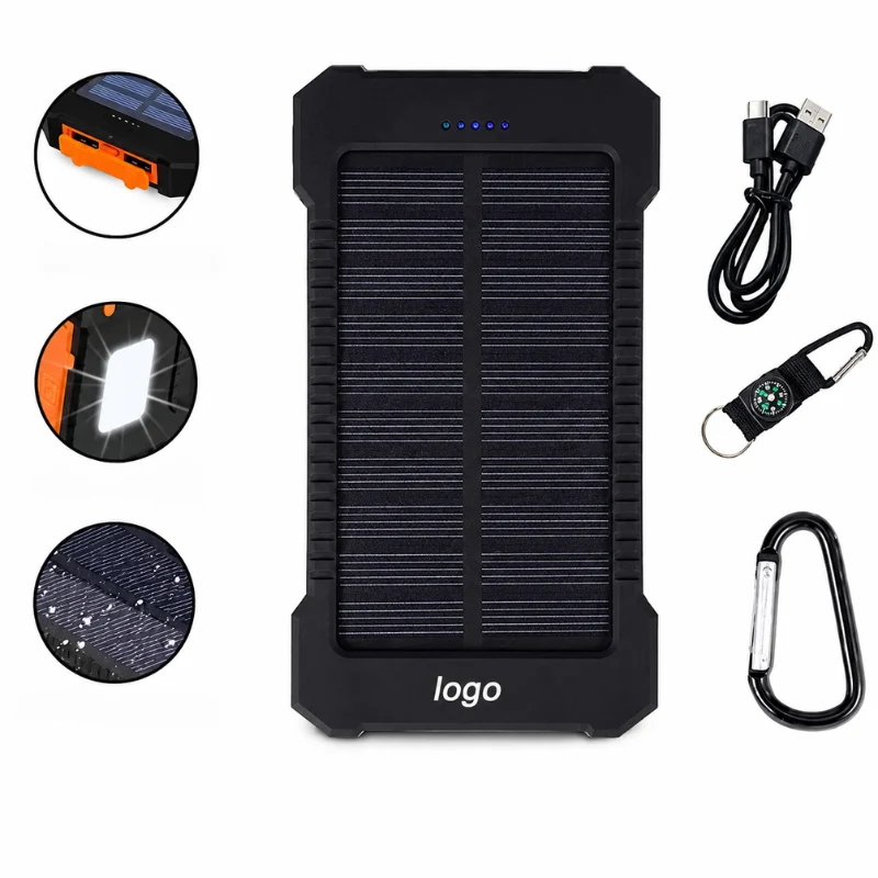 Power Bank Esterno Impermeabile da 10000mAh con Pannello Solare
