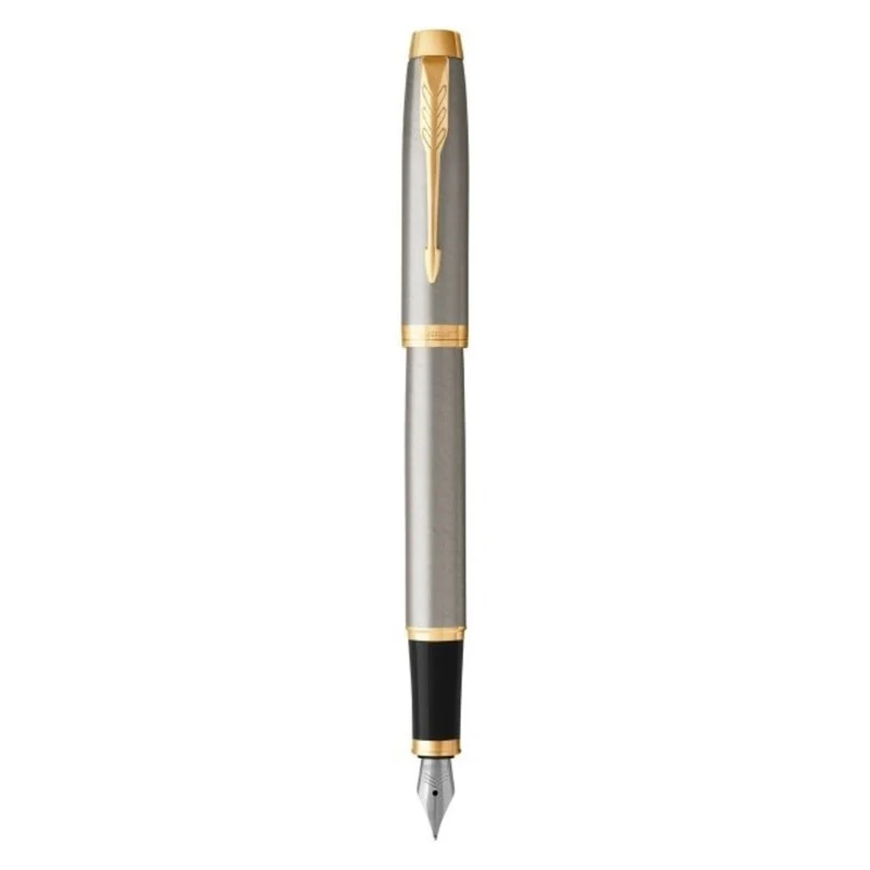 Parker IM Fountain Pen Brushed Metal Gold Trim Medium Nib