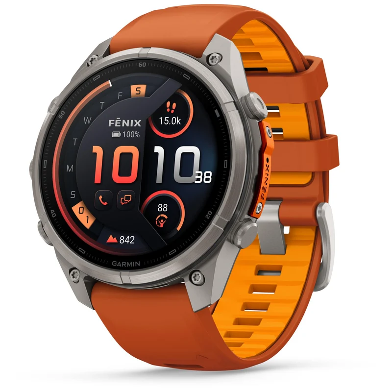 Garmin fenix 9 Pro InReach 47mm Titanium with Autumn Orange/Spark Orange Silicone Band